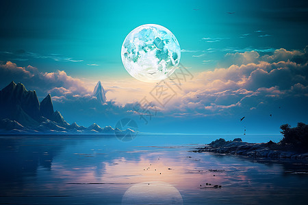 湖畔月色的风景图片