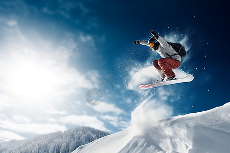 跳跃的青年冬日空中滑雪背景