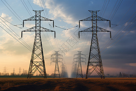 田野中的高压电塔背景图片