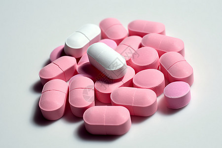 桌面上粉色的药丸图片