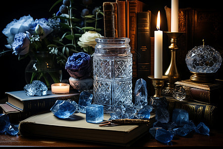 桌上的蓝色水晶背景图片