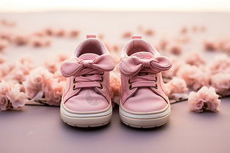 粉色蝴蝶结系着蝴蝶结的鞋背景
