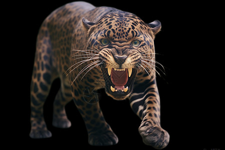张着嘴巴的黑豹动物图片