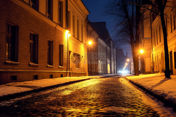 寒冬下的城市街道图片