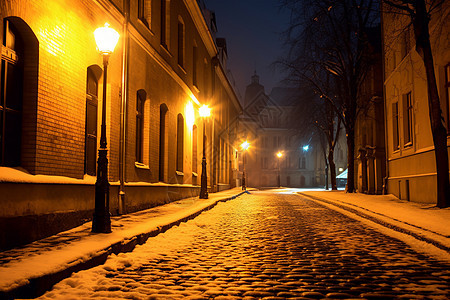 夜晚的鹅卵石街道图片