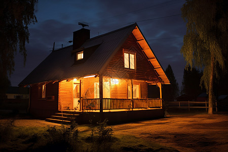 夜晚的乡村小屋图片