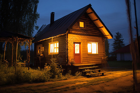 夜幕下的小木屋背景图片
