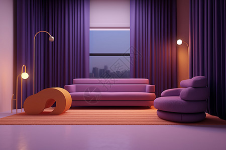 地毯上的紫色沙发图片