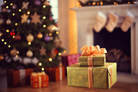 圣诞树下精致的礼盒背景图片