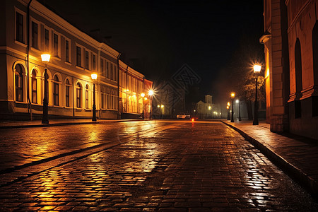 夜幕在寂静的城市街道背景图片