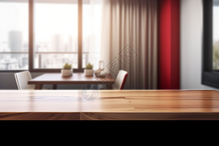 窗户下的木质餐桌背景图片