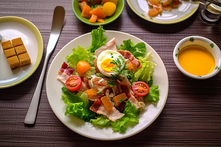 桌面上健康的蔬菜沙拉图片