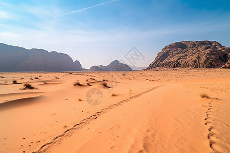 蓝天下的沙漠与远山背景图片