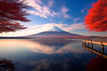 秋季富士山的美丽景观背景图片