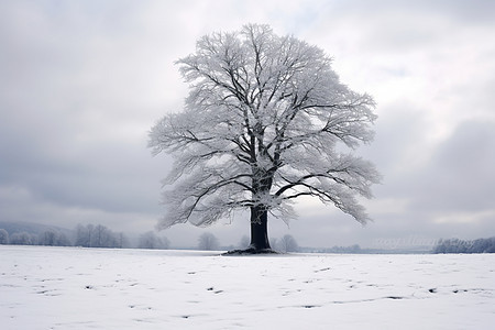 白雪覆盖的孤树背景图片