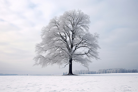 冬日寂静雪地中的独树背景图片