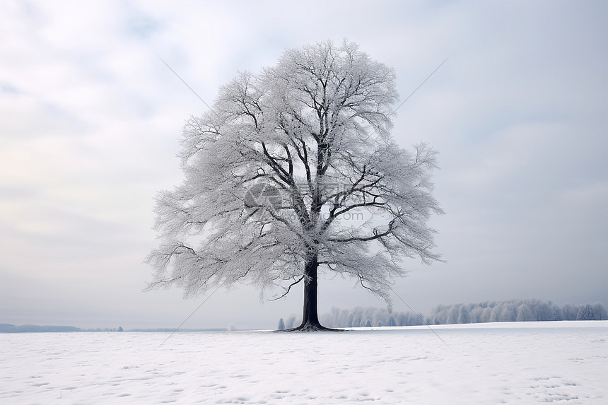 冬日寂静雪地中的独树图片