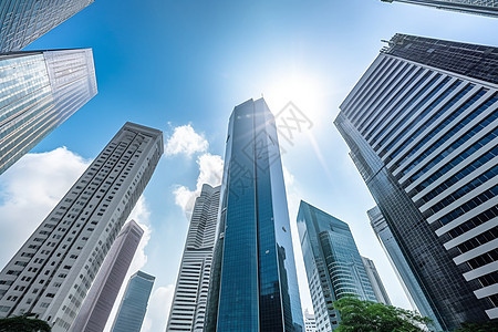 城市金融区的摩天大楼背景图片
