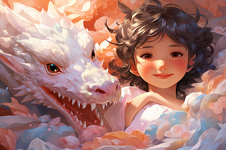 梦幻龙与少女背景图片