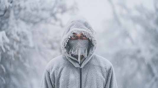 雪地里裹住头脸的男人图片