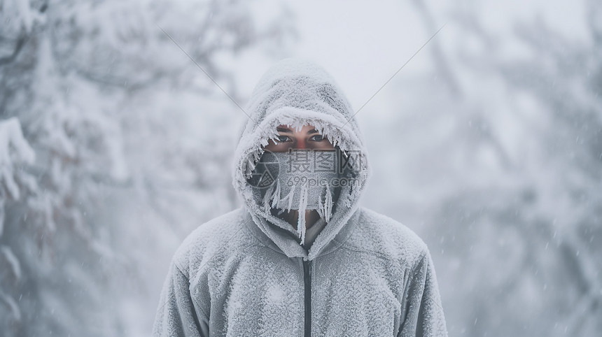 雪地里裹住头脸的男人图片