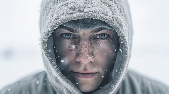 寒雪中的男人图片