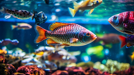 水族馆里金鱼水族馆里游动的鱼背景