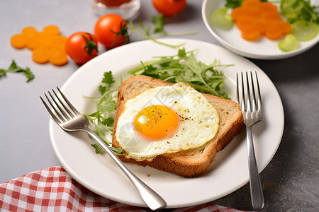 健康饮食的煎蛋和土司背景图片