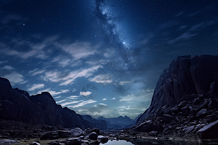 星光璀璨的山湖图片