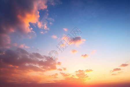 水彩天空火红的云彩背景