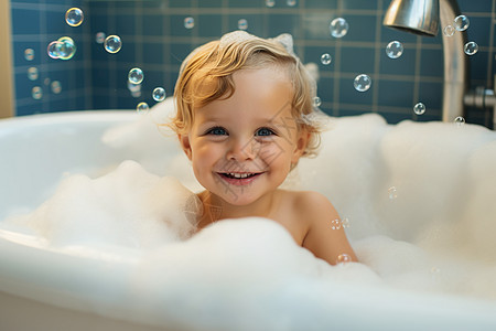 泡泡浴时光洗澡的男孩高清图片