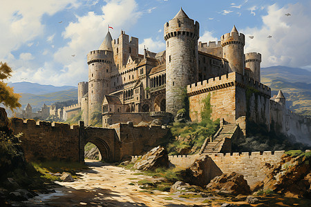 城堡边的小桥背景图片