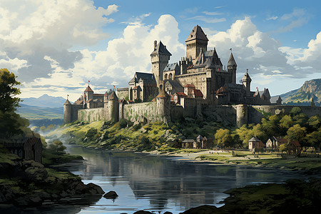 湖边的城堡背景图片