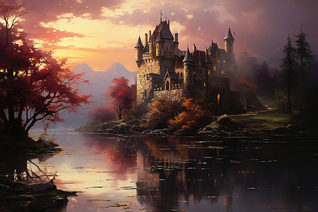 夕阳下的城堡背景图片