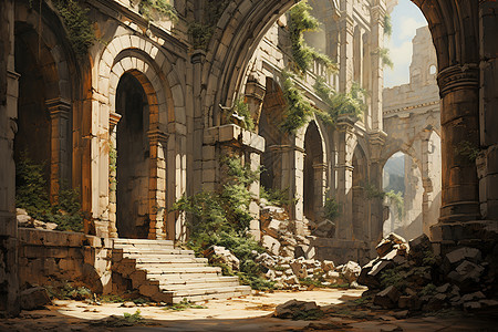 废墟中的城堡背景图片