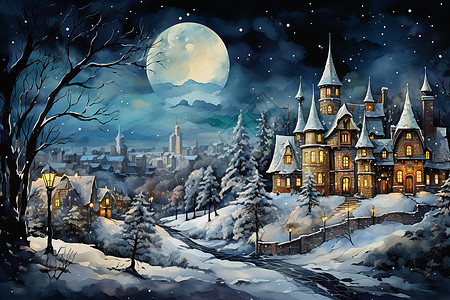 雪夜中的城堡图片