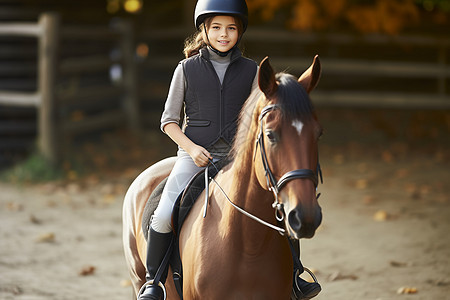 小女孩骑马在栅栏区内图片