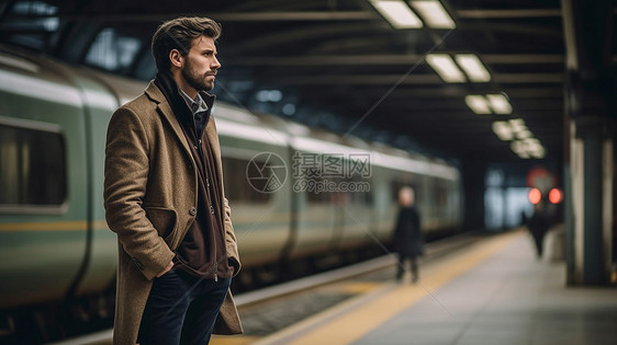 站台上等待的男人图片