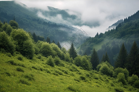 翠绿山峰的美丽景观图片