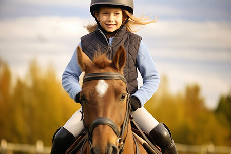 学习骑马的外国小女孩背景图片