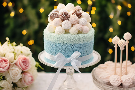 浪漫婚宴上的奶油蛋糕背景图片