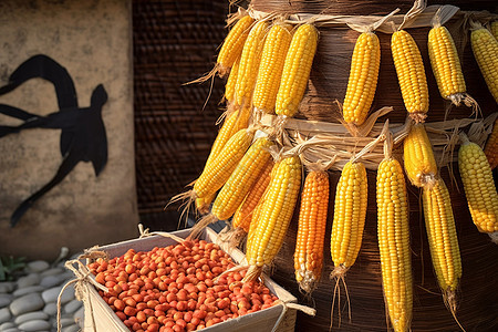 晒干的玉米农作物背景图片
