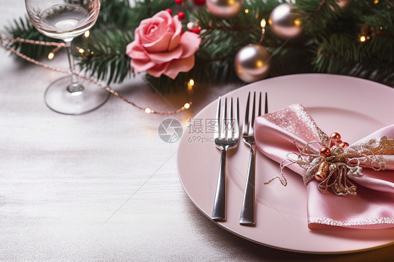 温馨圣诞晚餐餐具图片