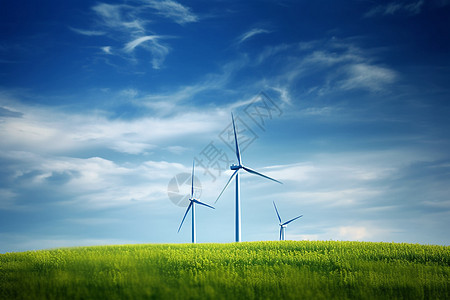 草地上的风力涡轮机图片