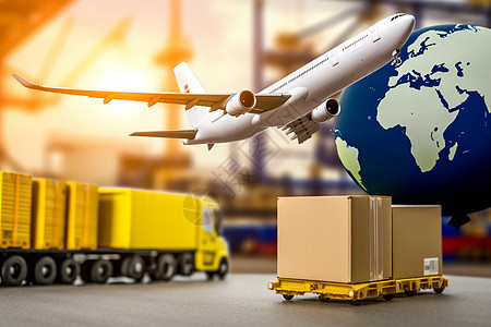 运输的货物和飞机模型背景图片