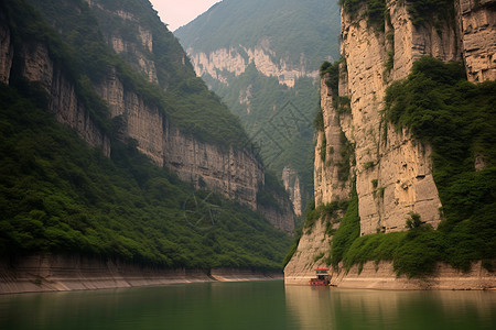 峡谷河流里的小船图片