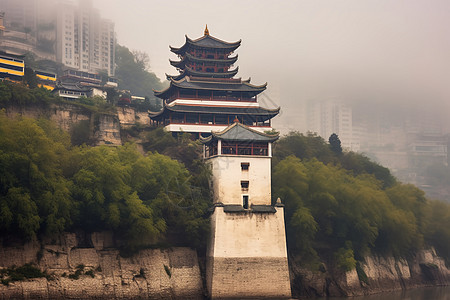 山岩上的建筑背景图片