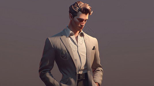 动画插图高雅英俊的西装绅士背景