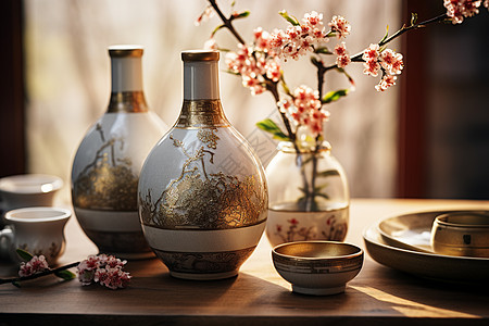 精致中式花瓶和酒瓶背景图片