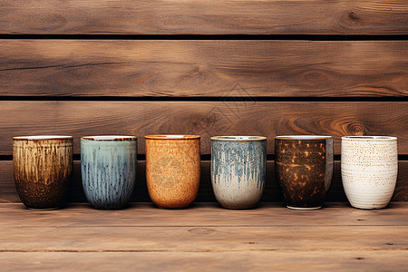 桌面上复古的日式陶瓷杯图片